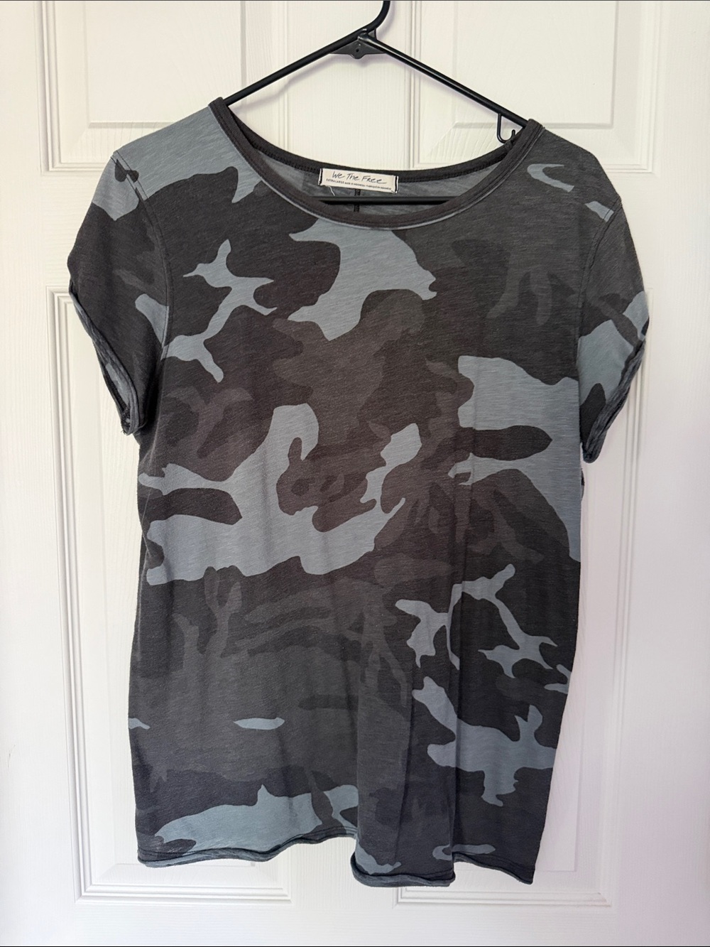 Free People Gray and Charcoal Camo Short Sleeve Tee